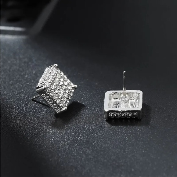 Sterling Silver Cubic Zirconia Square Stud Earrings - Picture 3 of 3